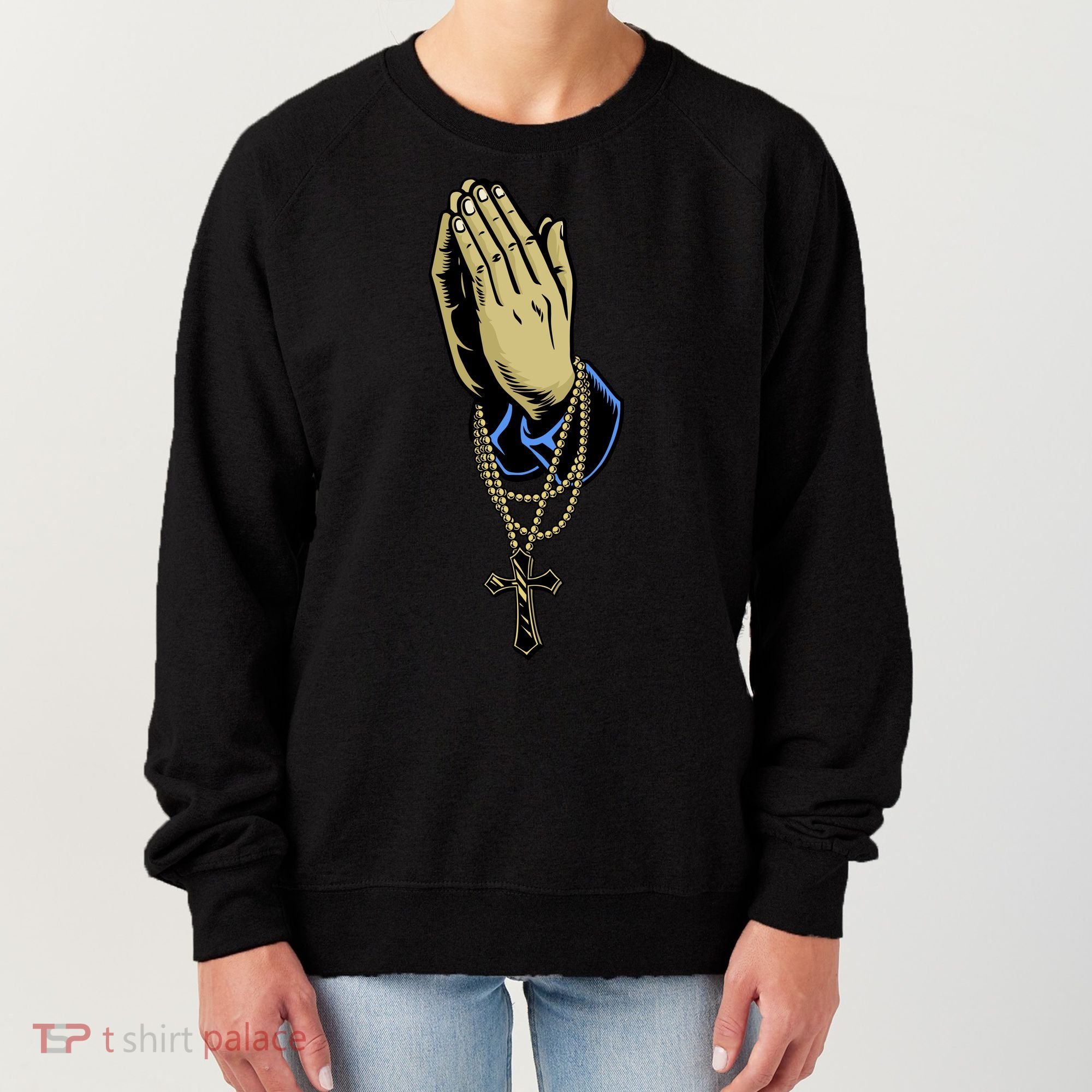 Hand With Rosary Praying Cross Women's Sweatshirt