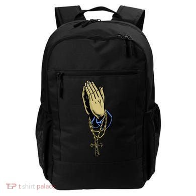 Hand With Rosary Praying Cross Backpack