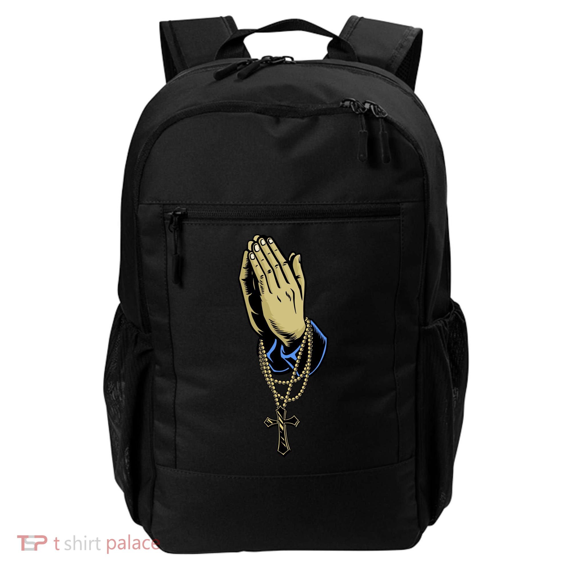 Hand With Rosary Praying Cross Backpack