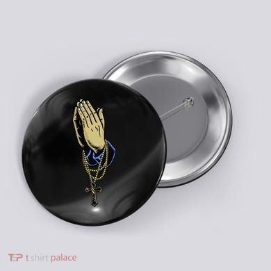 Hand With Rosary Praying Cross Button