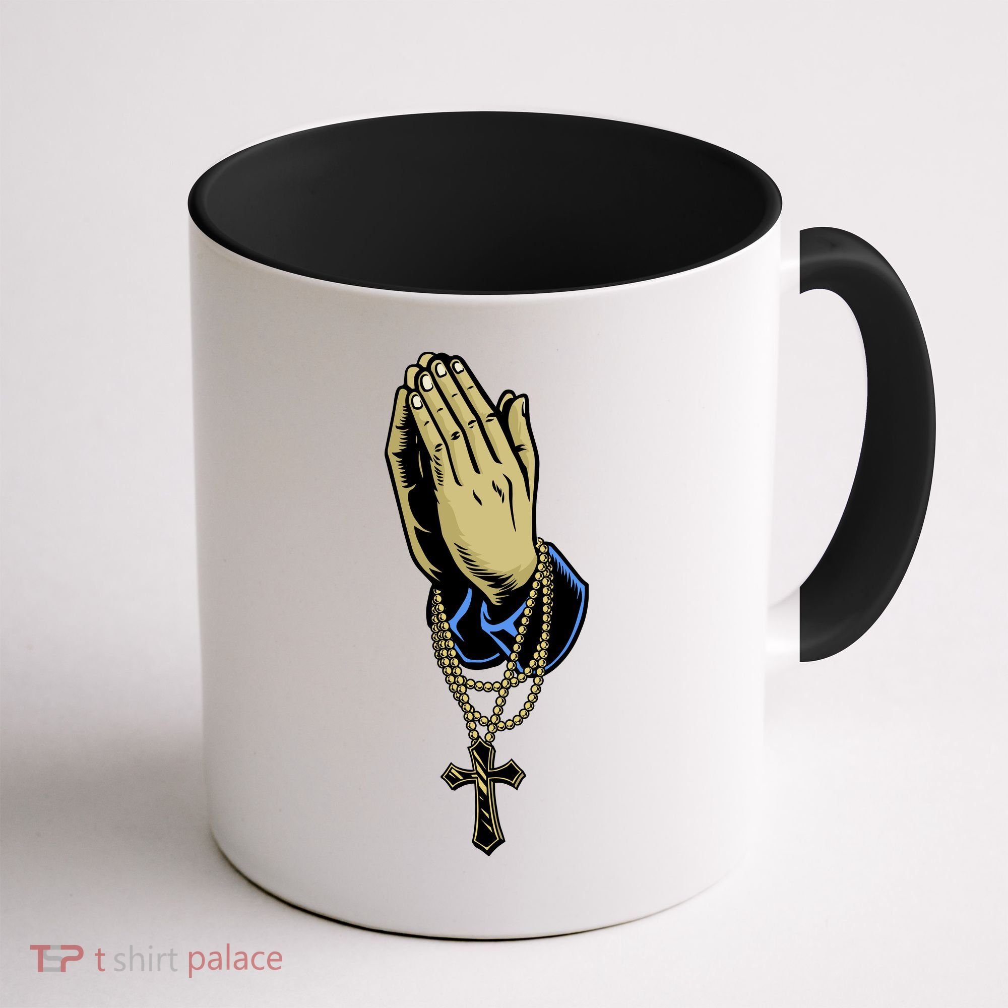 Hand With Rosary Praying Cross Coffee Mug