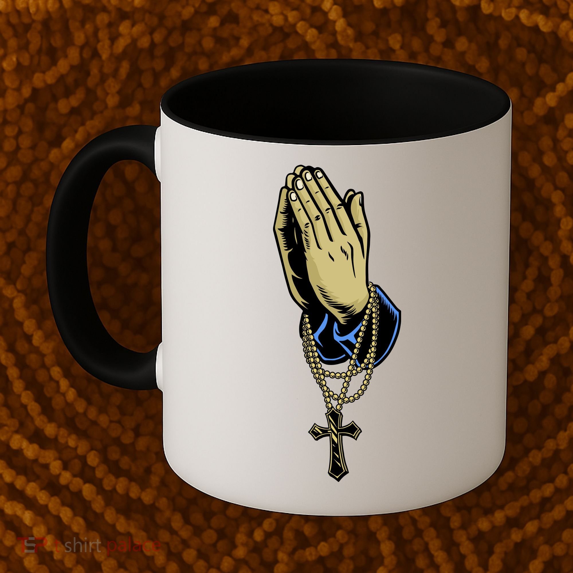 Hand With Rosary Praying Cross Coffee Mug