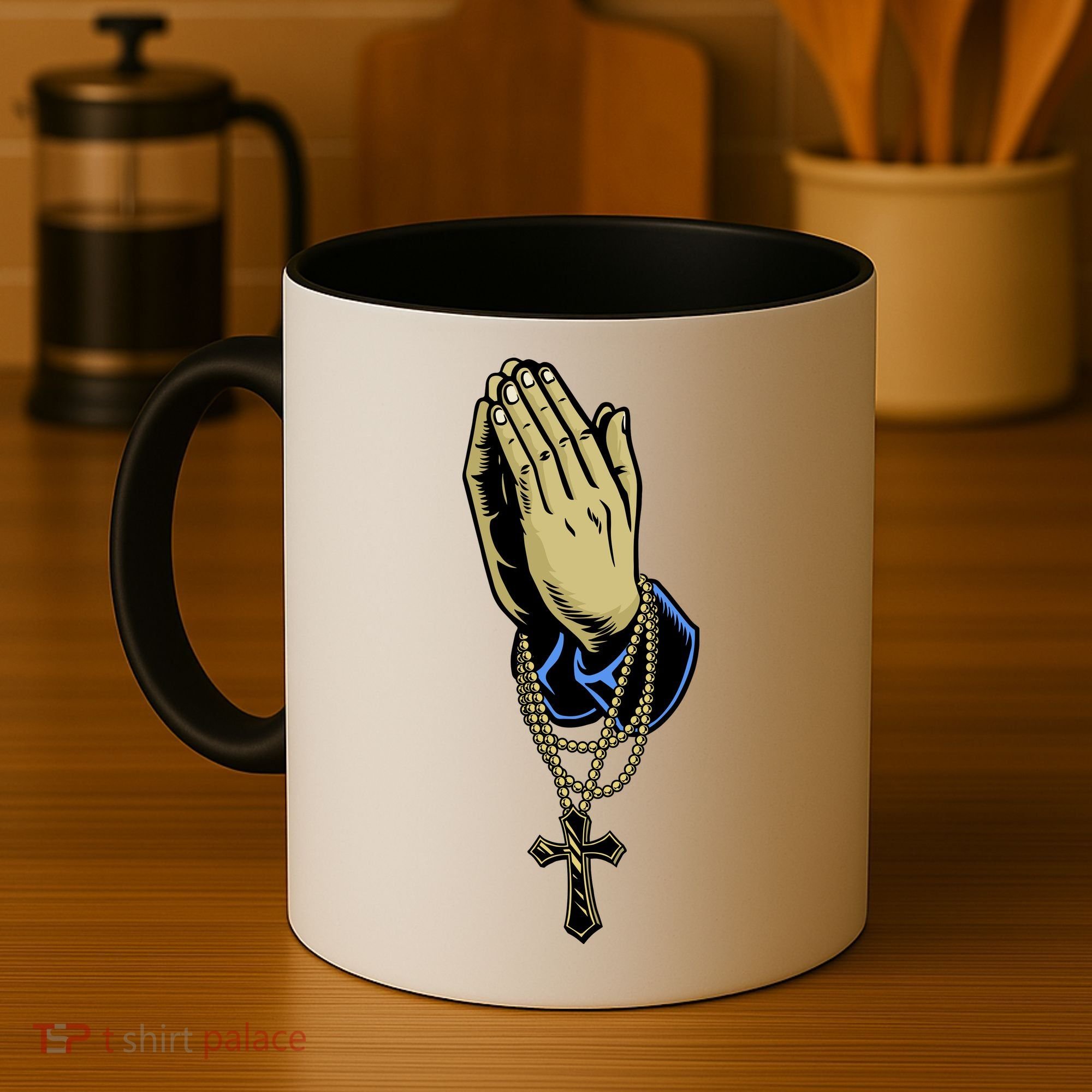Hand With Rosary Praying Cross Coffee Mug
