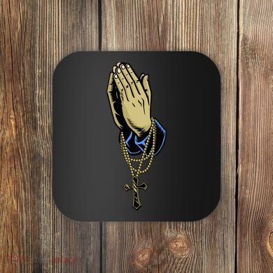 Hand With Rosary Praying Cross Coaster
