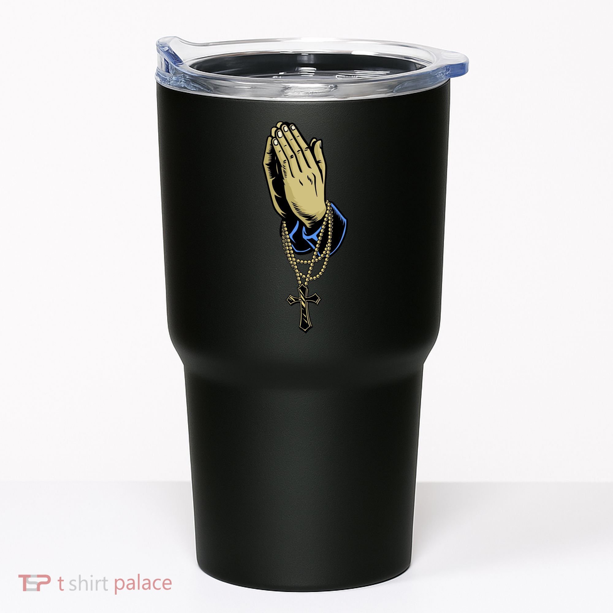 Hand With Rosary Praying Cross Tumbler