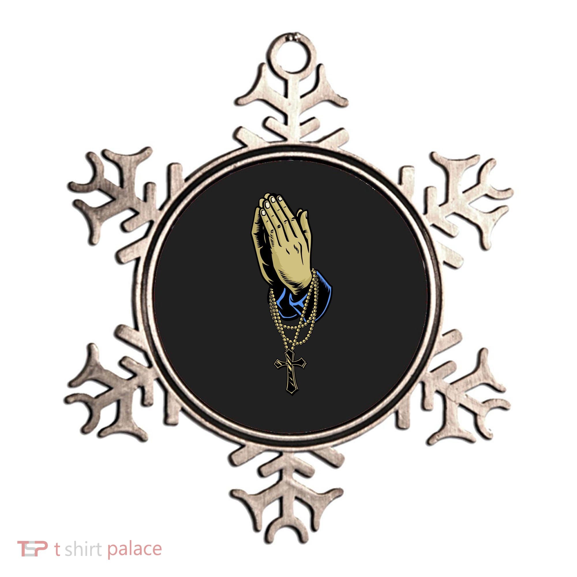Hand With Rosary Praying Cross Ornament