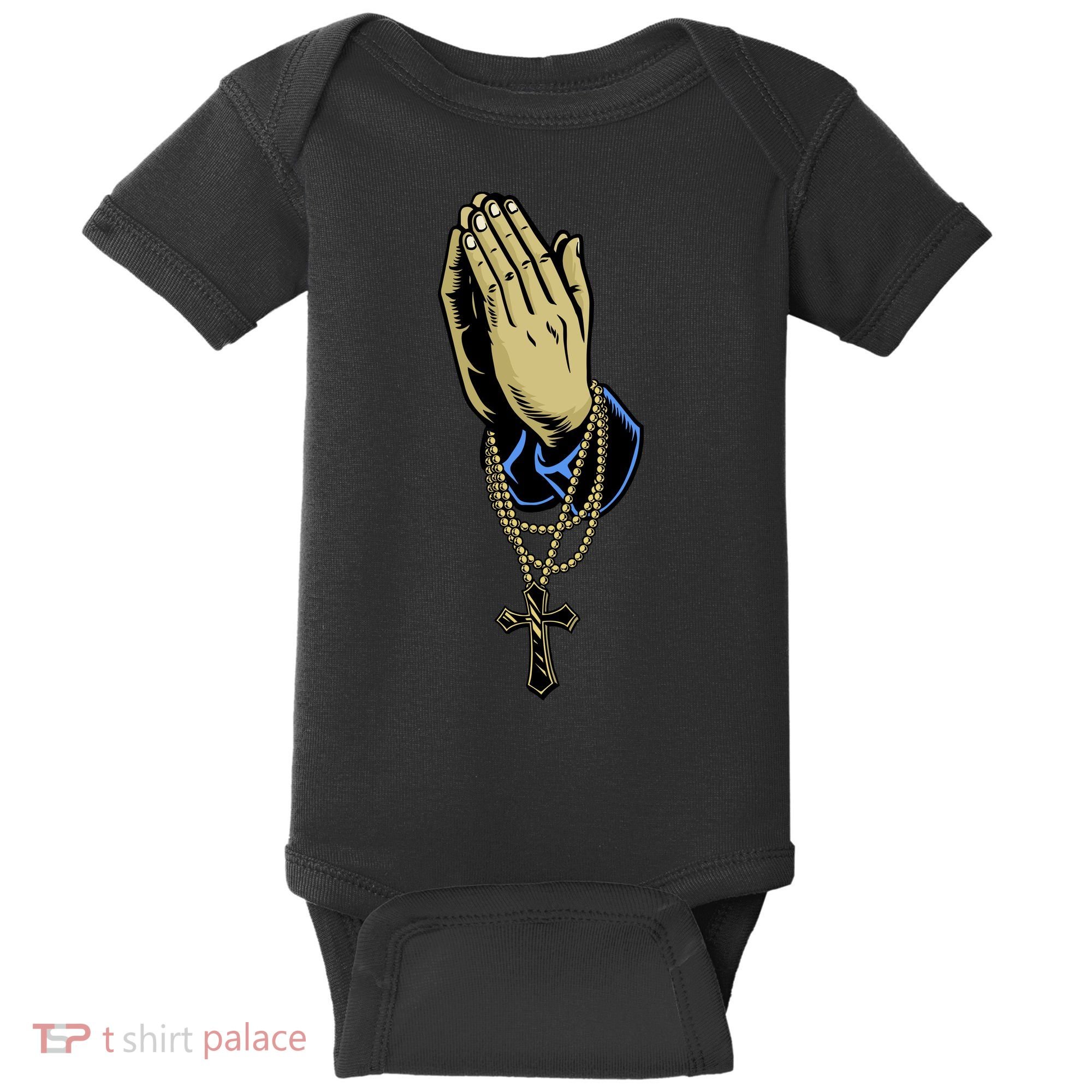 Hand With Rosary Praying Cross Baby Bodysuit