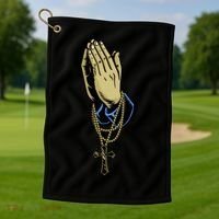 Hand With Rosary Praying Cross Golf Towel thumb 1