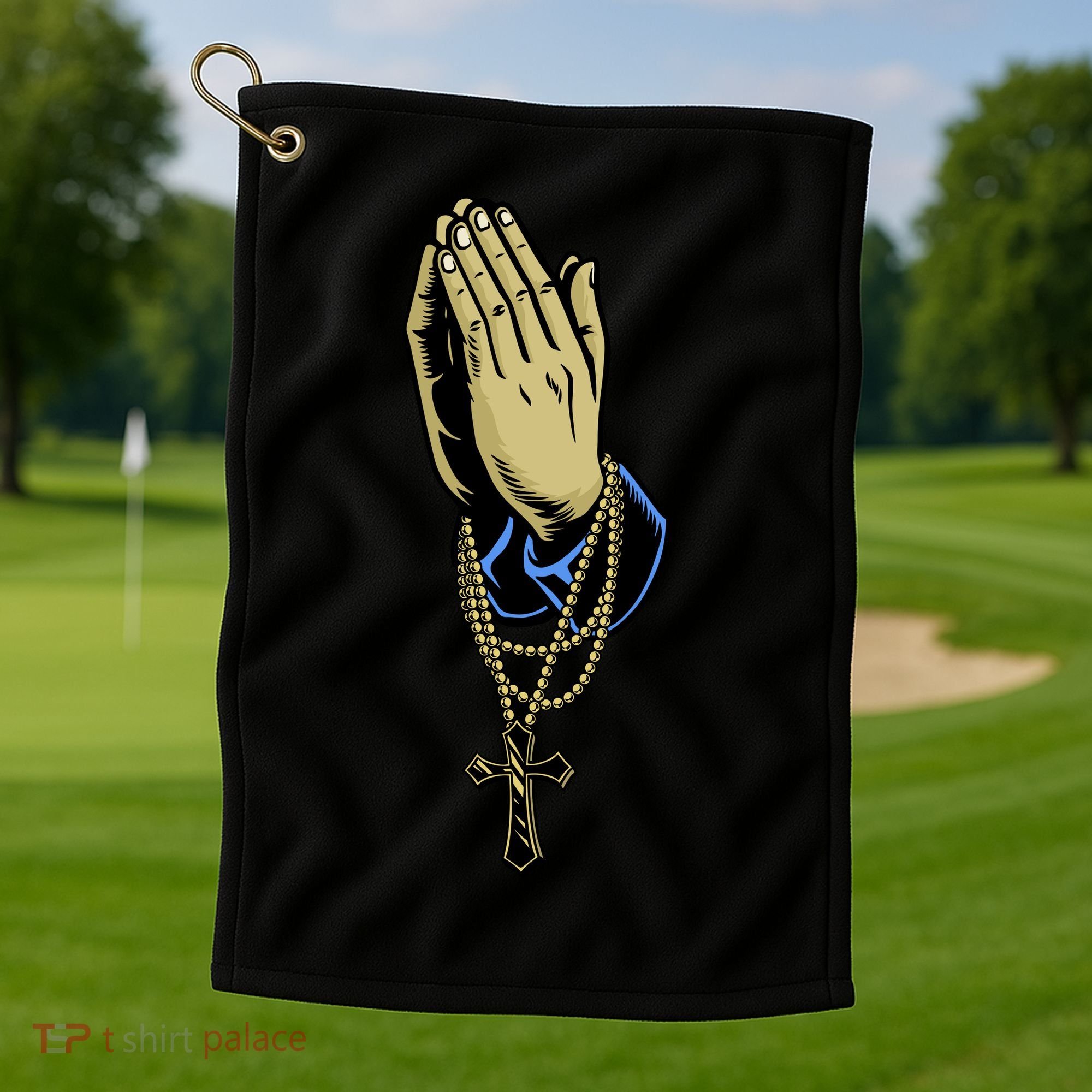 Hand With Rosary Praying Cross Golf Towel