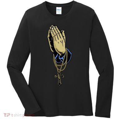 Hand With Rosary Praying Cross Women's Long Sleeve Shirt