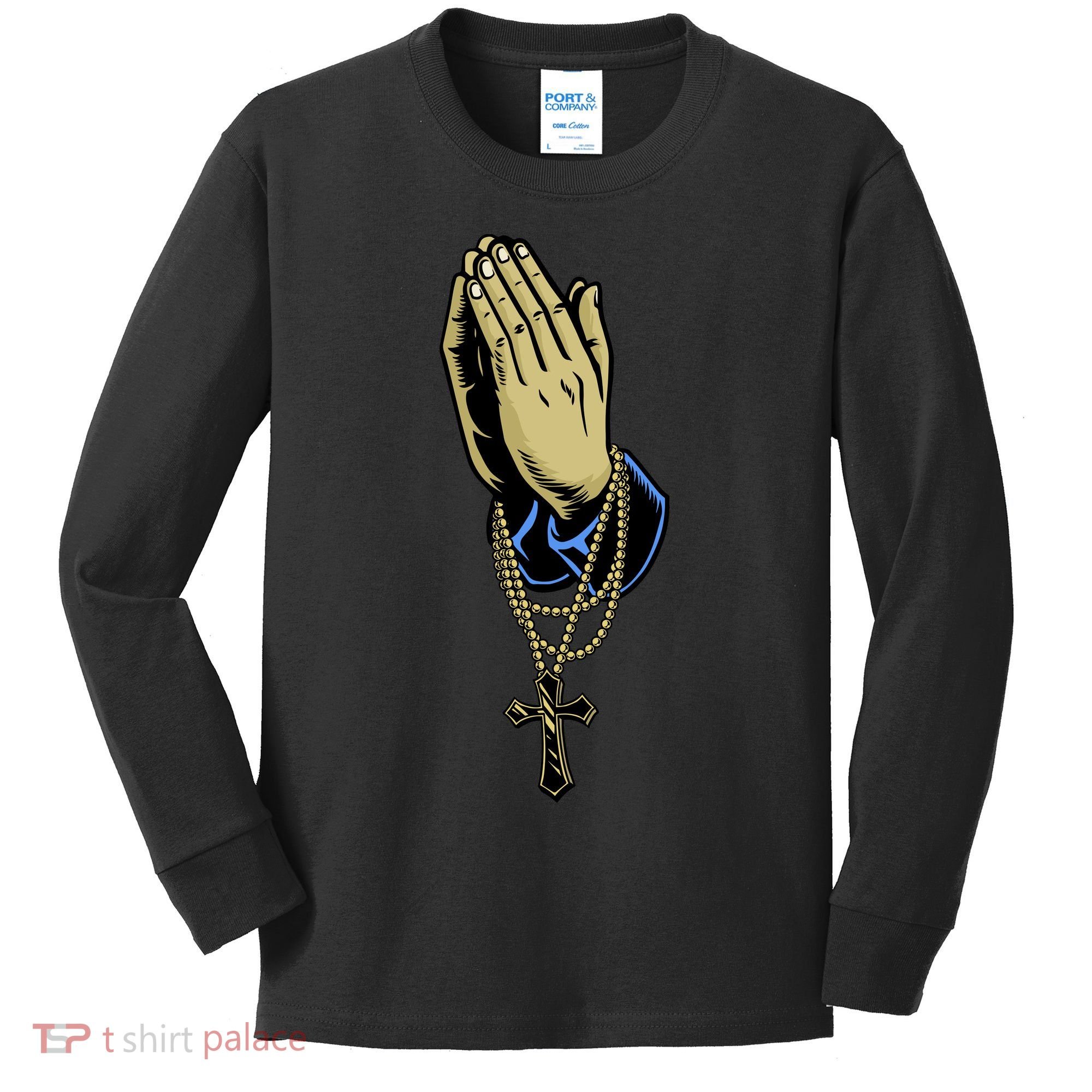 Hand With Rosary Praying Cross Kids Long Sleeve Shirt