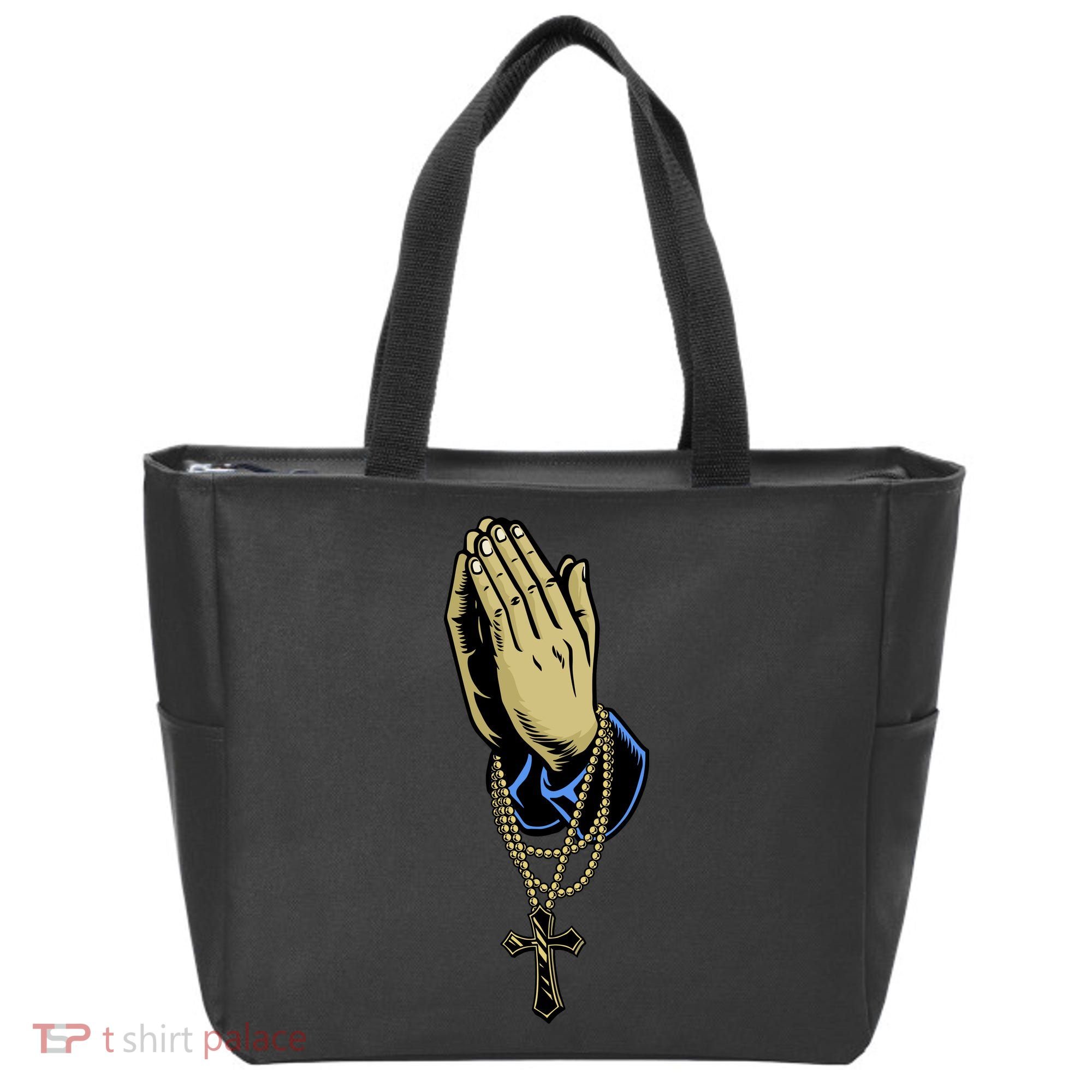 Hand With Rosary Praying Cross Tote Bag