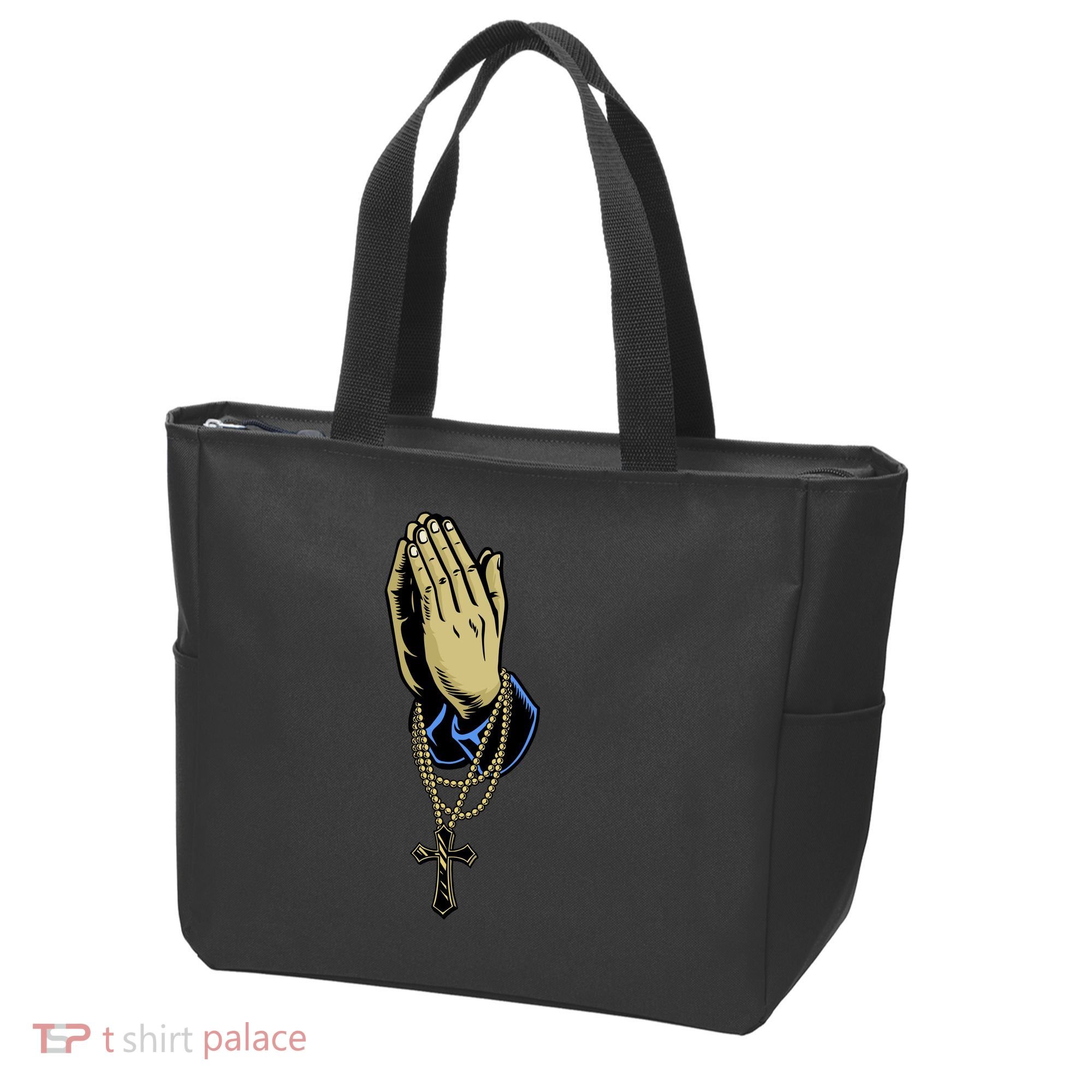 Hand With Rosary Praying Cross Tote Bag