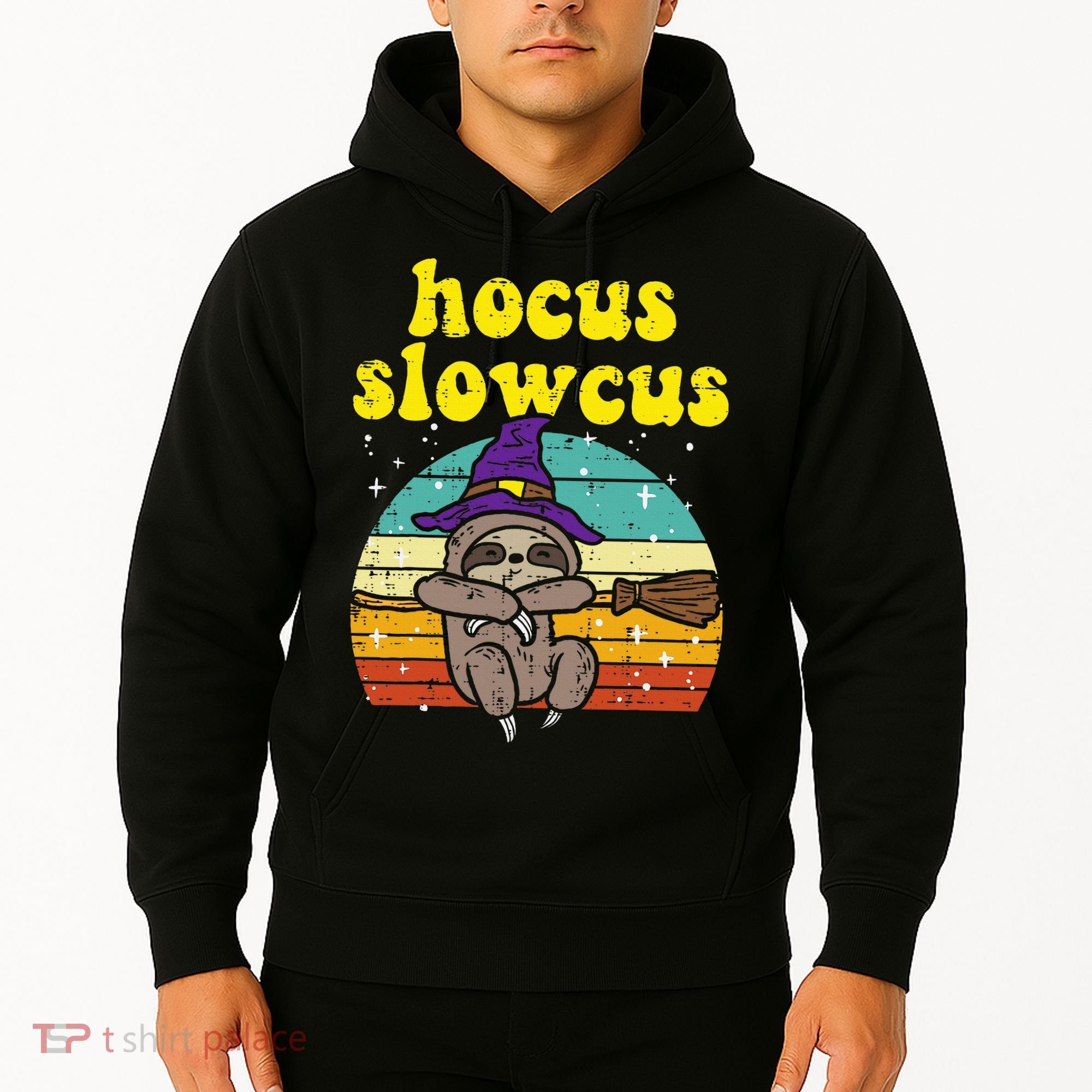 Halloween Witch Sloth Retro Animal Print Adorable and Magical Hoodie