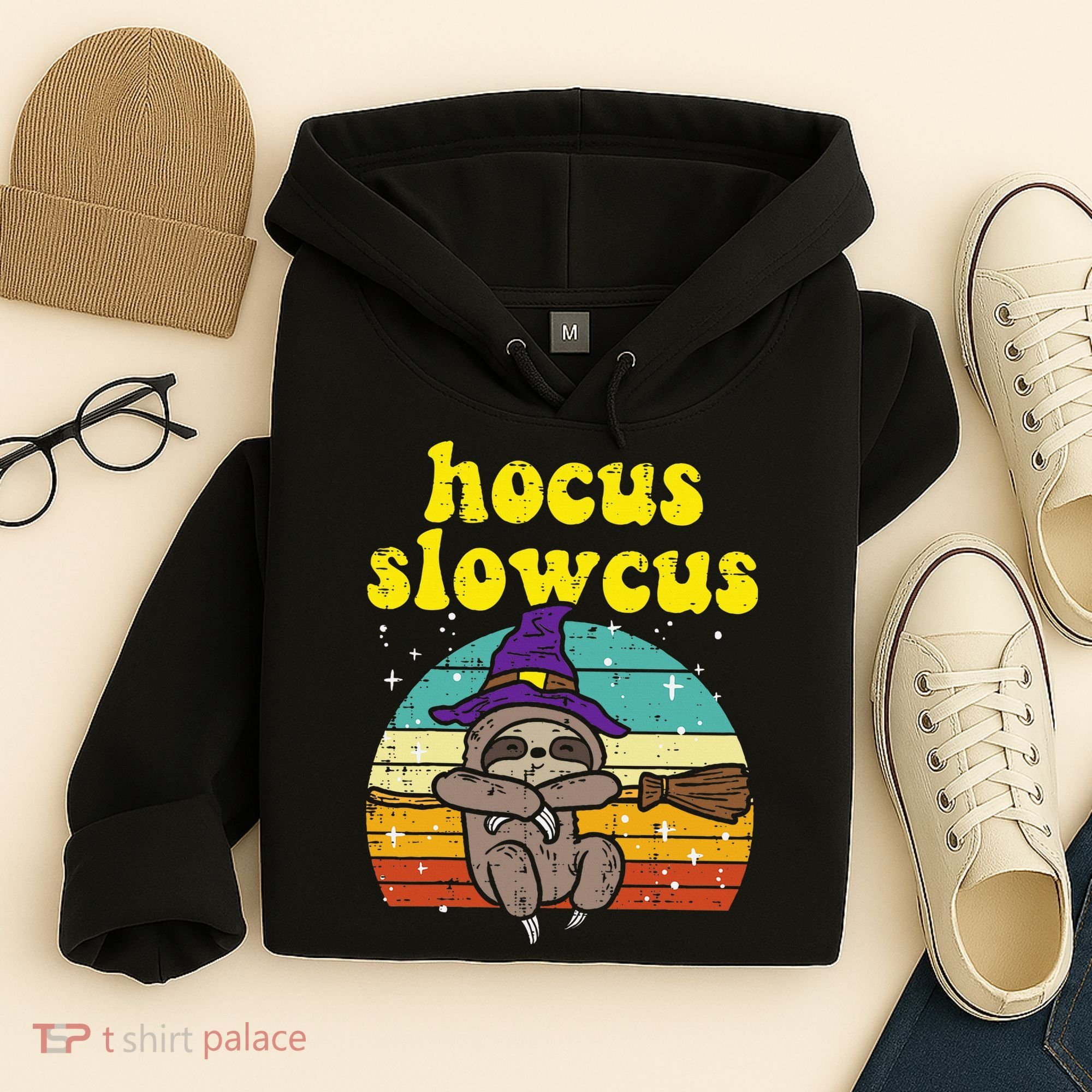 Halloween Witch Sloth Retro Animal Print Adorable and Magical Hoodie