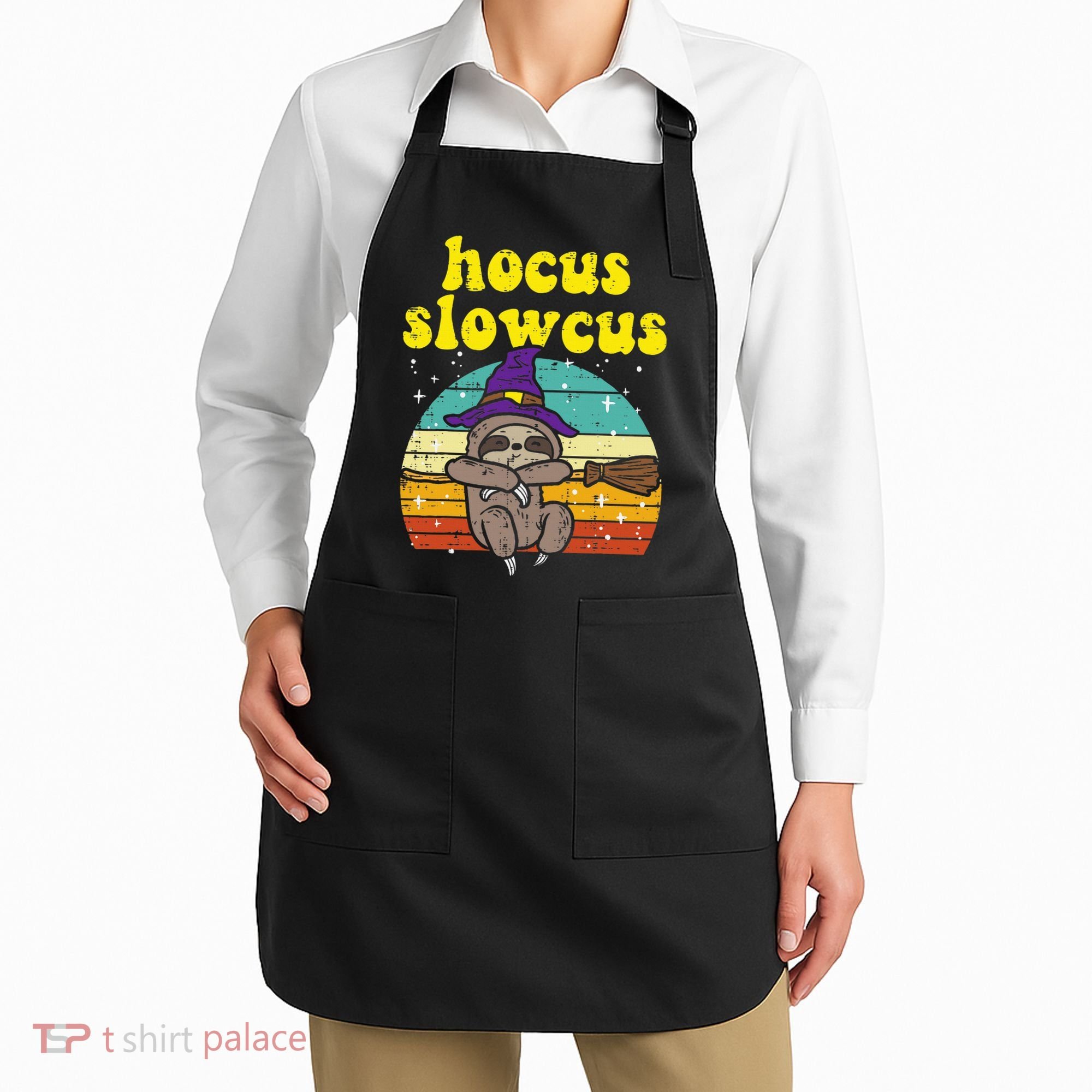 Halloween Witch Sloth Retro Animal Print Adorable and Magical Apron