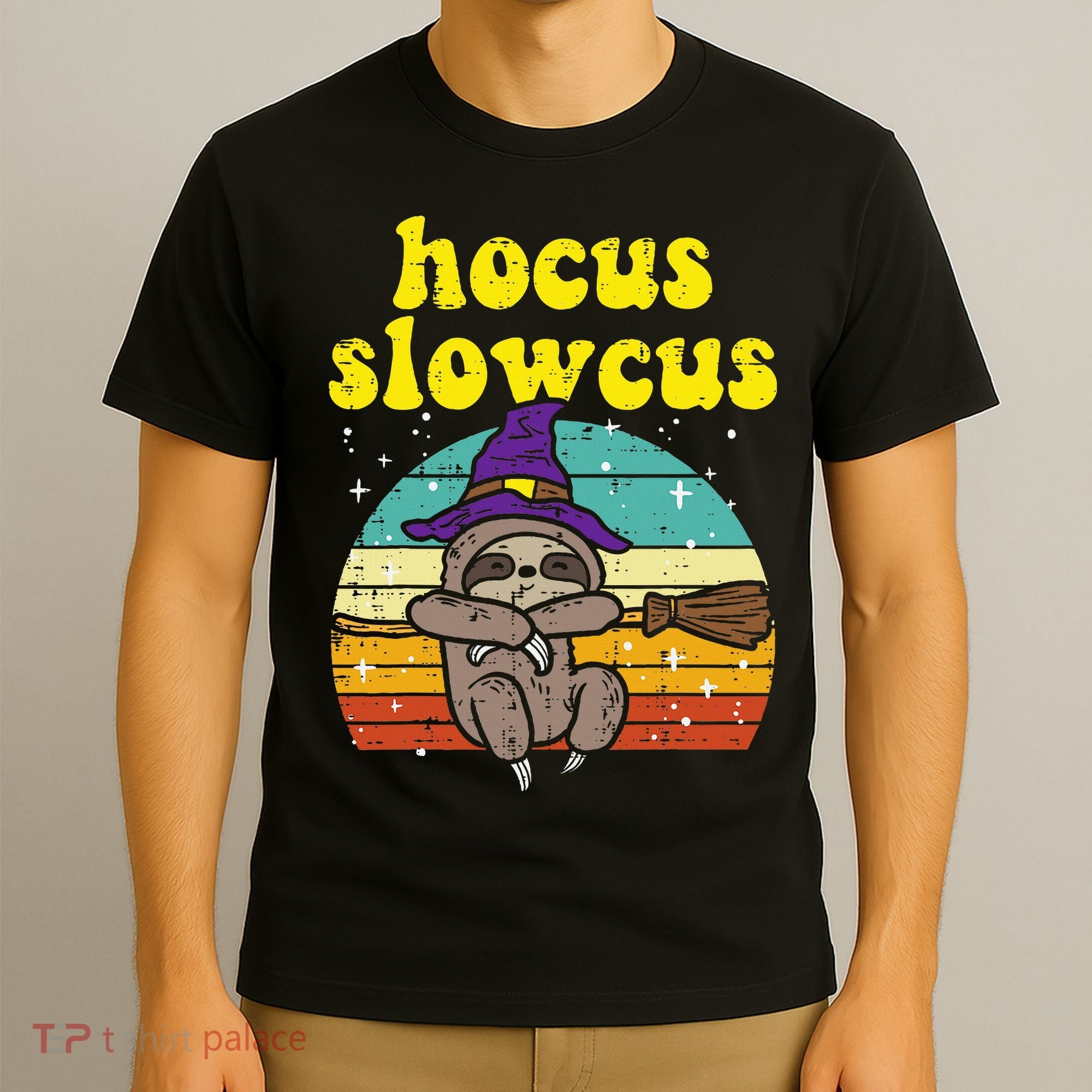 Halloween Witch Sloth Retro Animal Print Adorable and Magical T-Shirt