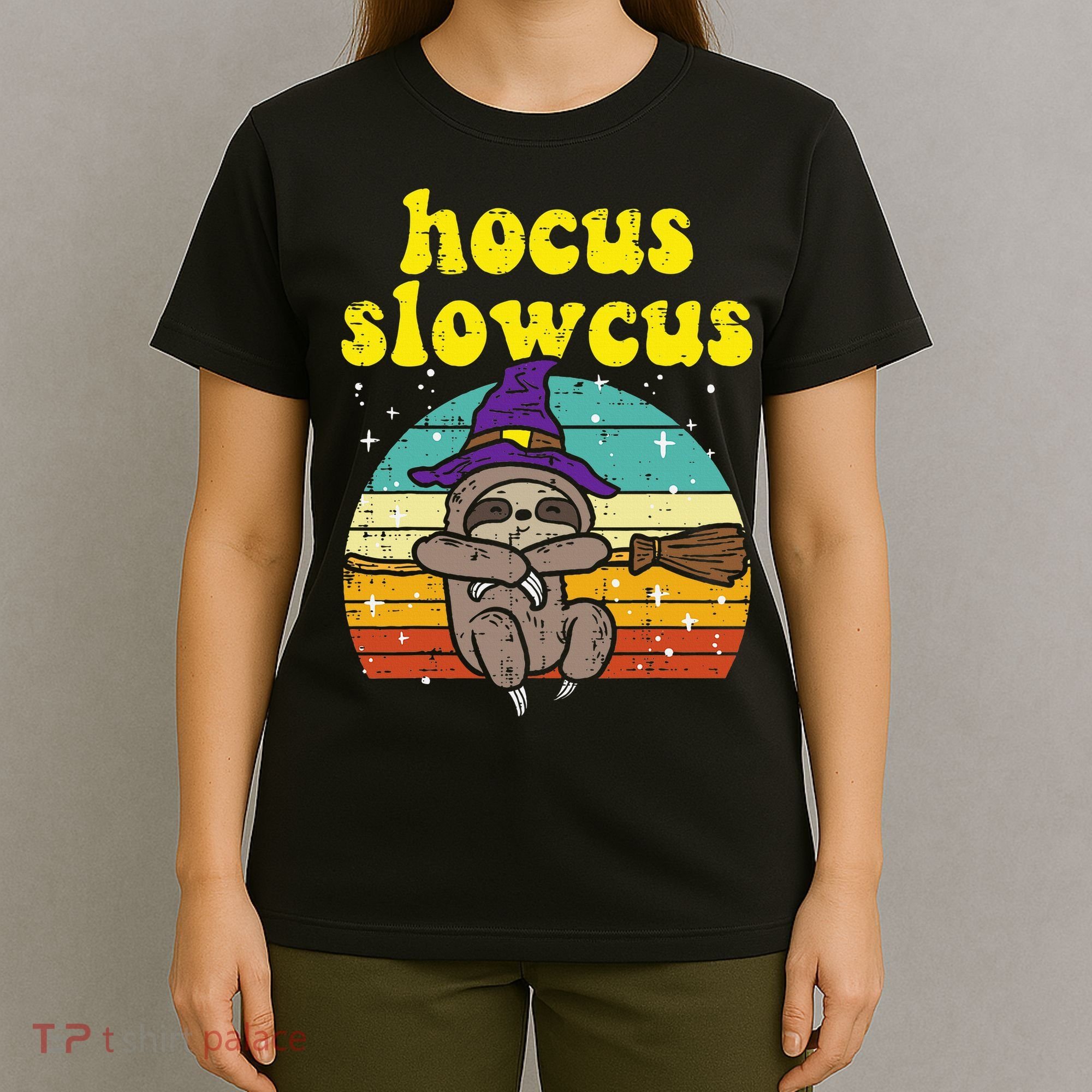 Halloween Witch Sloth Retro Animal Print Adorable and Magical T-Shirt