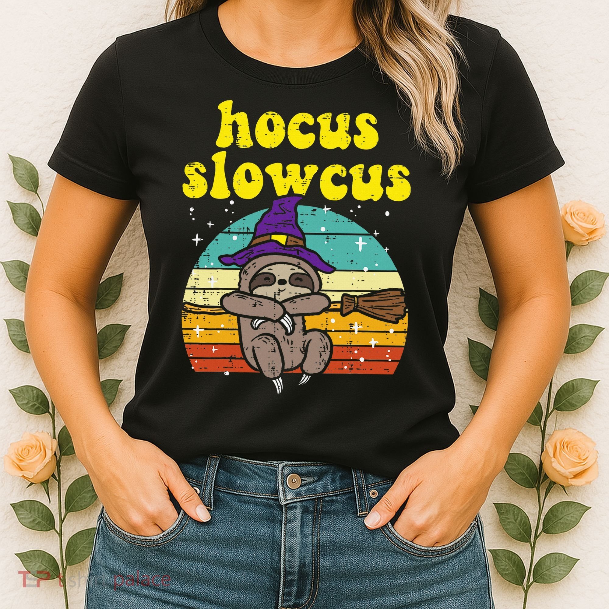 Halloween Witch Sloth Retro Animal Print Adorable and Magical Women's T-Shirt