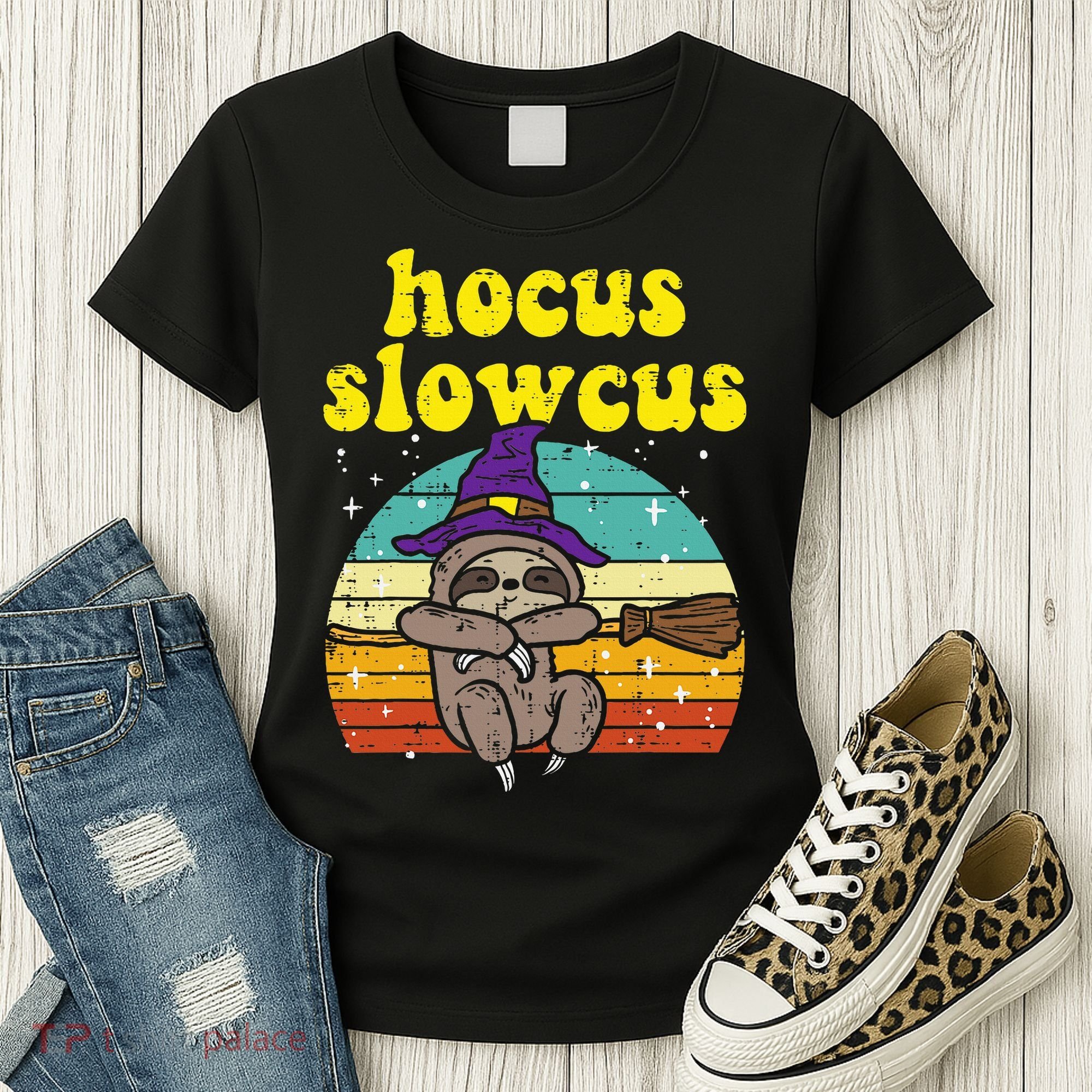 Halloween Witch Sloth Retro Animal Print Adorable and Magical Women's T-Shirt