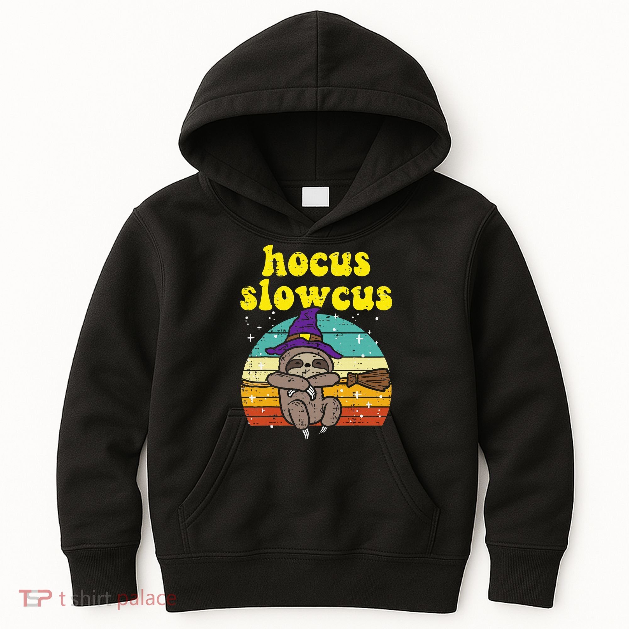 Halloween Witch Sloth Retro Animal Print Adorable and Magical Kids Hoodie