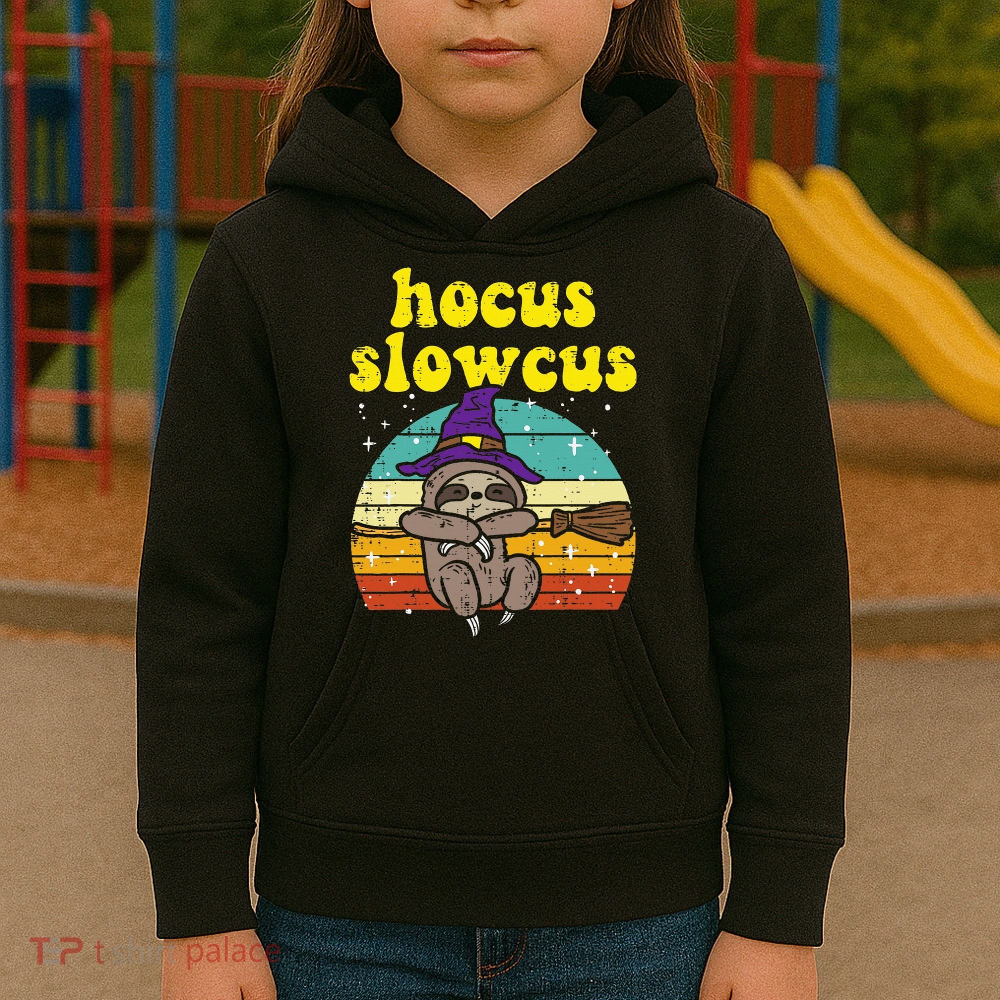 Halloween Witch Sloth Retro Animal Print Adorable and Magical Kids Hoodie