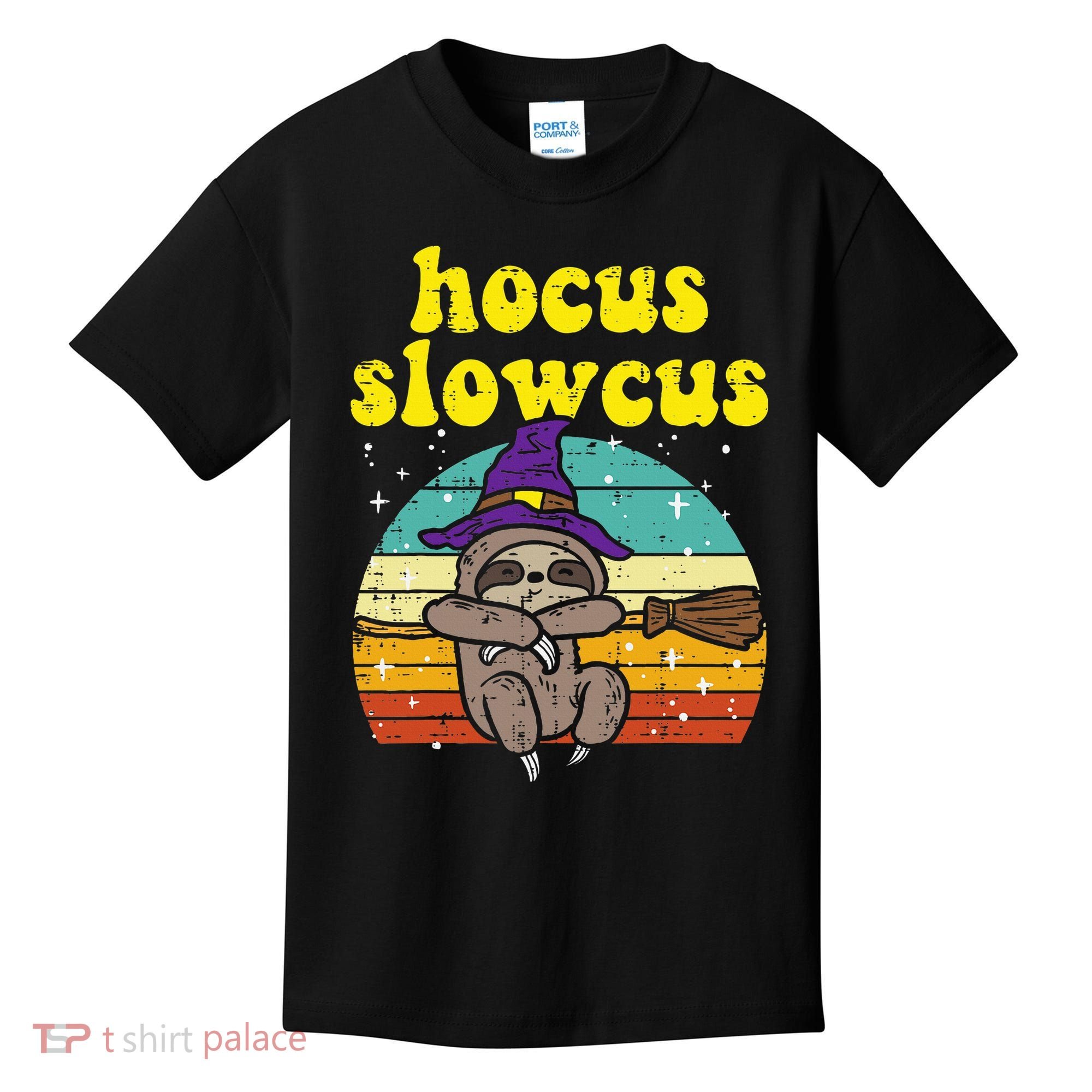 Halloween Witch Sloth Retro Animal Print Adorable and Magical Kids T-Shirt