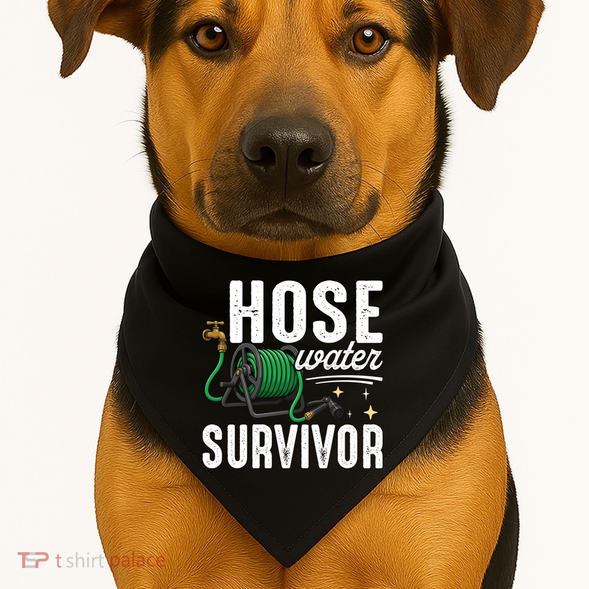Hose Water Survicor Gardening Funny USA-Made Doggie Bandana