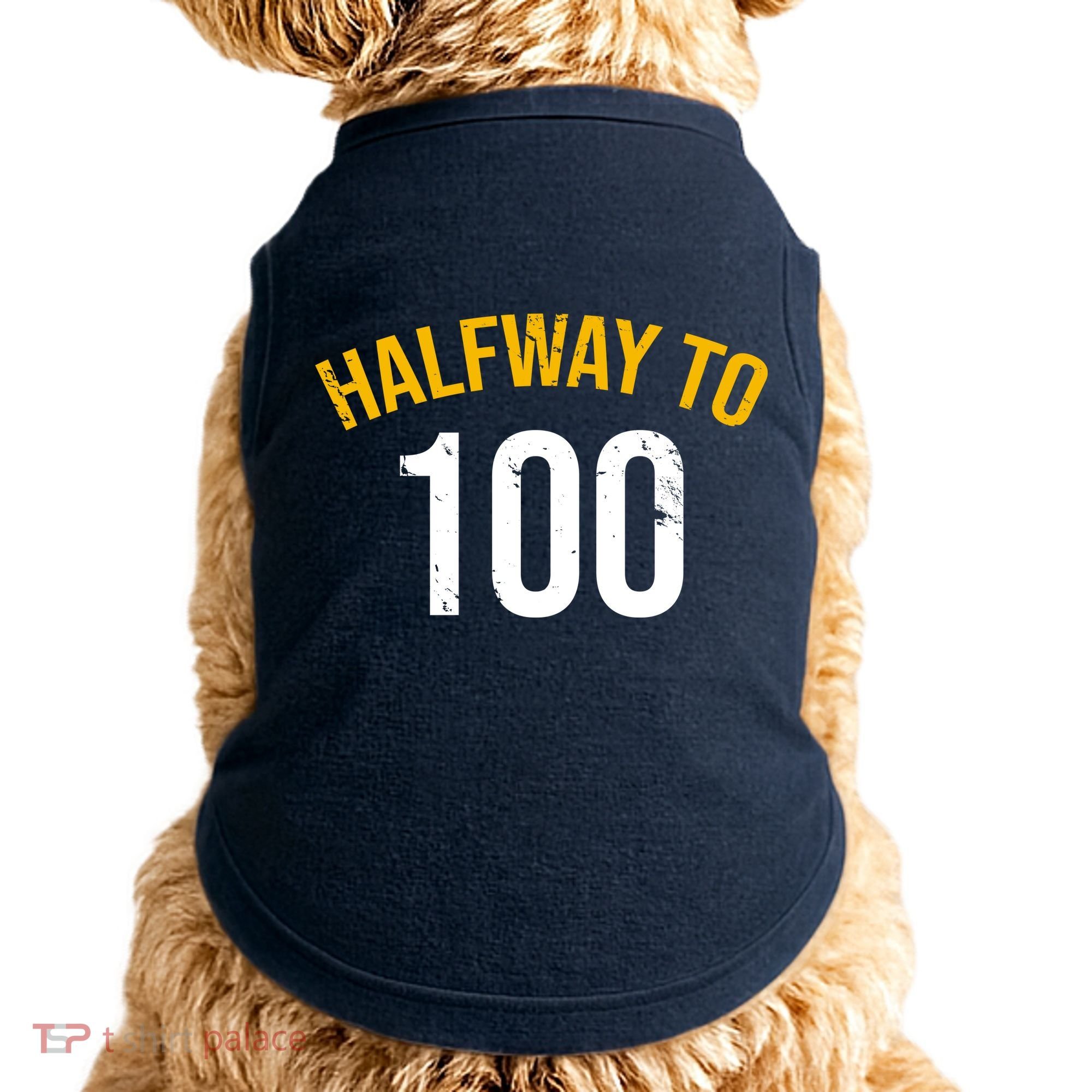 Half Way To 100, Funny 50th Birthday Joke Doggie Tank