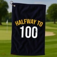 Half Way To 100, Funny 50th Birthday Joke Golf Towel thumb 1