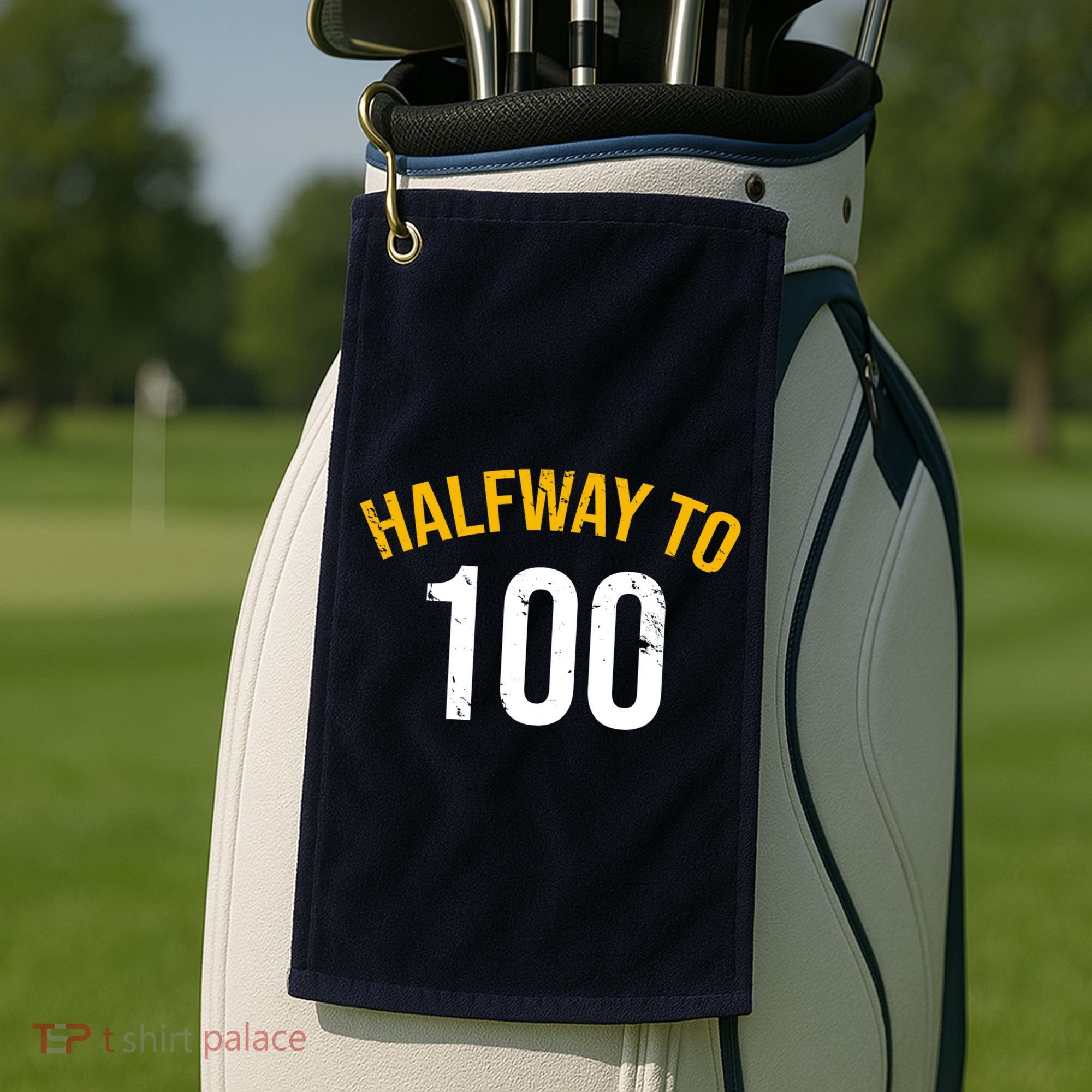Half Way To 100, Funny 50th Birthday Joke Golf Towel