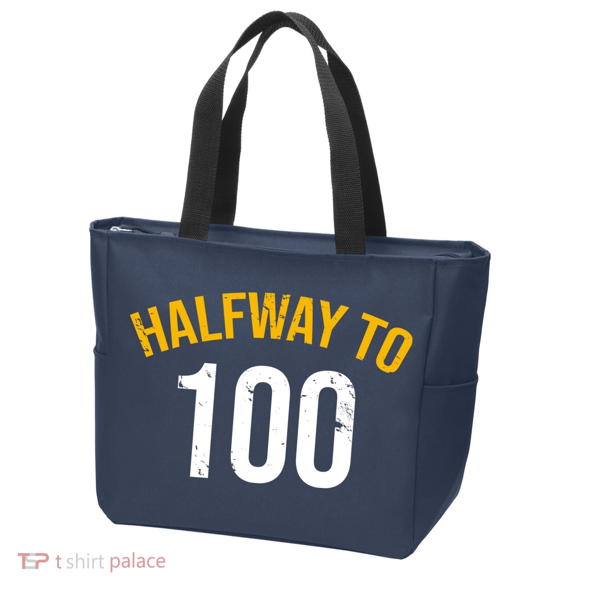 Half Way To 100, Funny 50th Birthday Joke Tote Bag