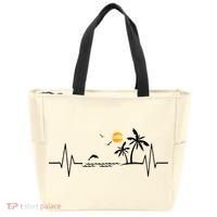 Heartbeat With Tropical Palm Trees Beach Island And Dolphin Tote Bag thumb 0