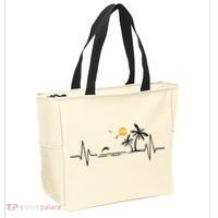 Heartbeat With Tropical Palm Trees Beach Island And Dolphin Tote Bag thumb 2