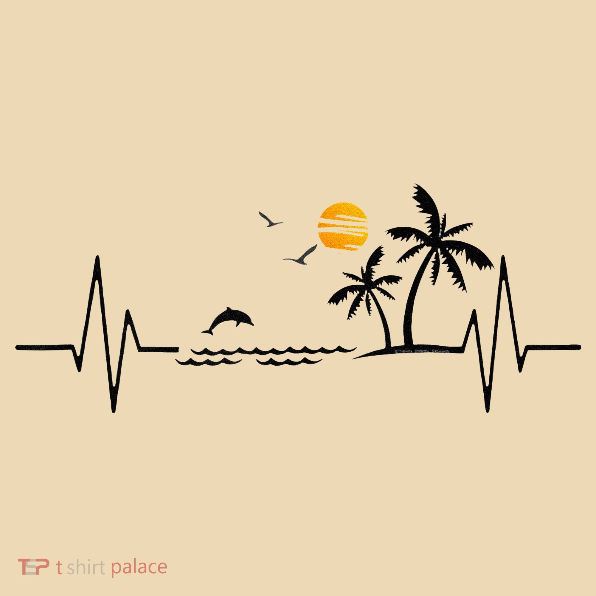 Heartbeat With Tropical Palm Trees Beach Island And Dolphin Tote Bag
