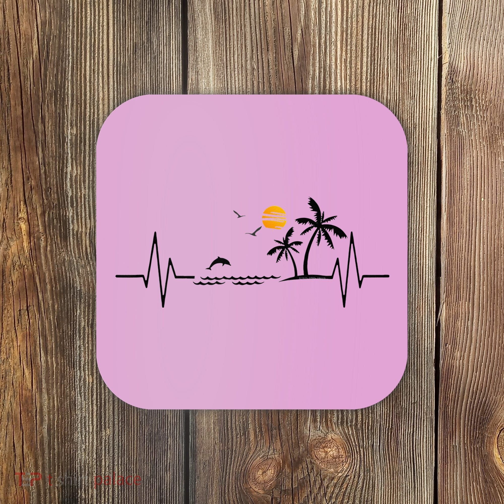 Heartbeat With Tropical Palm Trees Beach Island And Dolphin Coaster