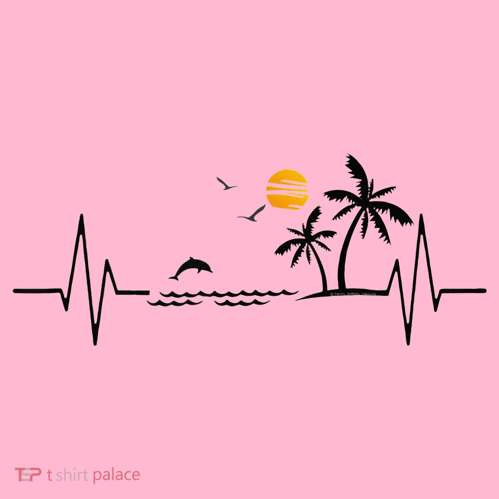 Heartbeat With Tropical Palm Trees Beach Island And Dolphin Coaster