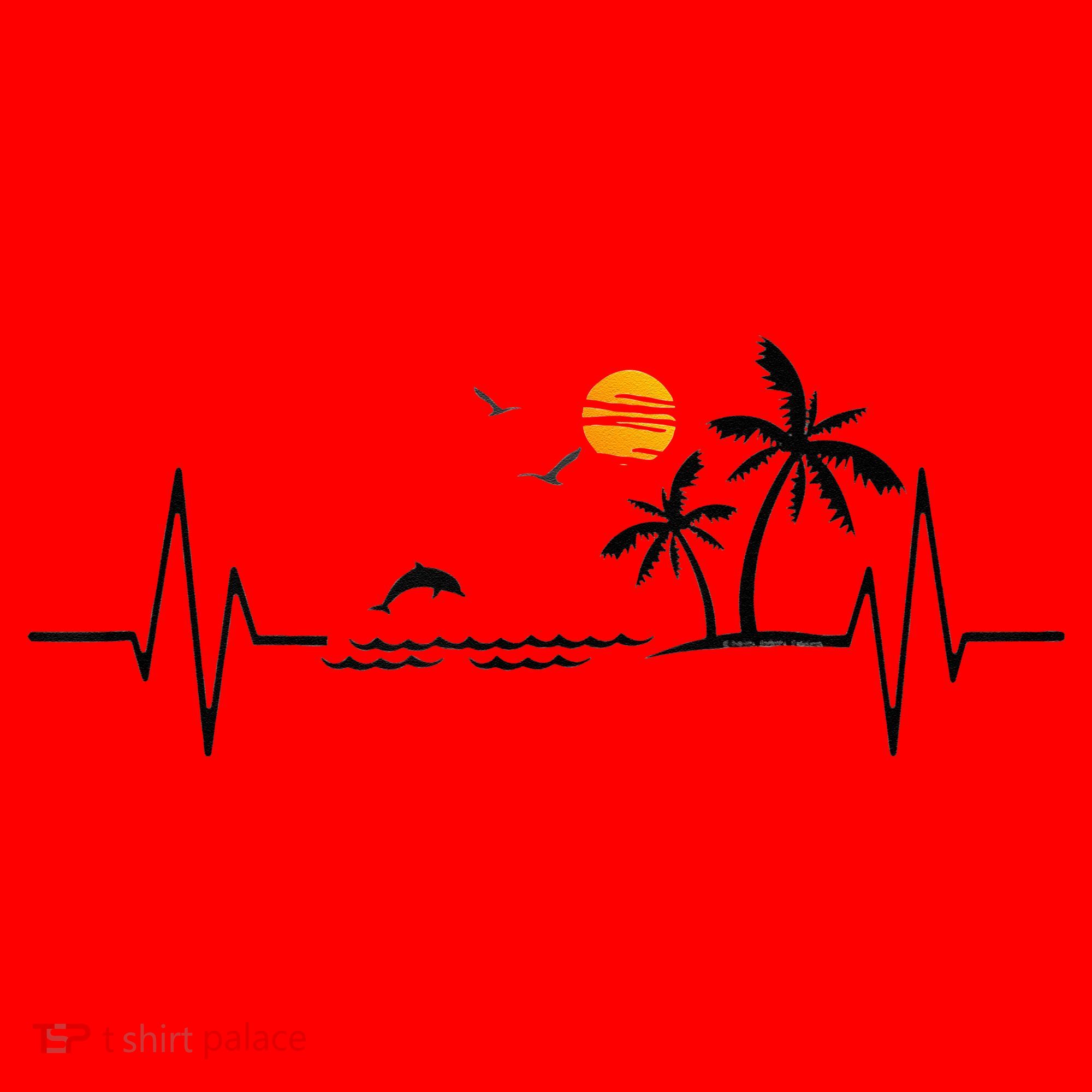 Heartbeat With Tropical Palm Trees Beach Island And Dolphin Santa Hat