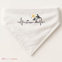 Heartbeat With Tropical Palm Trees Beach Island And Dolphin USA-Made Doggie Bandana thumb 0