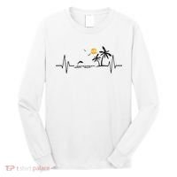 Heartbeat With Tropical Palm Trees Beach Island And Dolphin Long Sleeve Shirt thumb 0