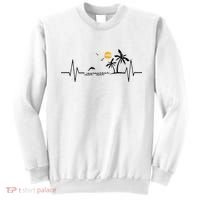 Heartbeat With Tropical Palm Trees Beach Island And Dolphin Sweatshirt thumb 0