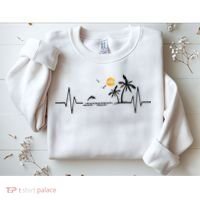 Heartbeat With Tropical Palm Trees Beach Island And Dolphin Sweatshirt thumb 2