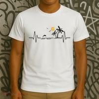 Heartbeat With Tropical Palm Trees Beach Island And Dolphin T-Shirt thumb 3