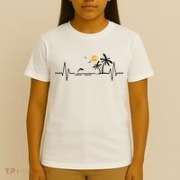 Heartbeat With Tropical Palm Trees Beach Island And Dolphin T-Shirt thumb 4
