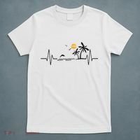 Heartbeat With Tropical Palm Trees Beach Island And Dolphin T-Shirt thumb 5