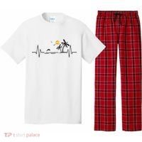Heartbeat With Tropical Palm Trees Beach Island And Dolphin Pajama Set thumb 0