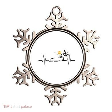 Heartbeat With Tropical Palm Trees Beach Island And Dolphin Ornament