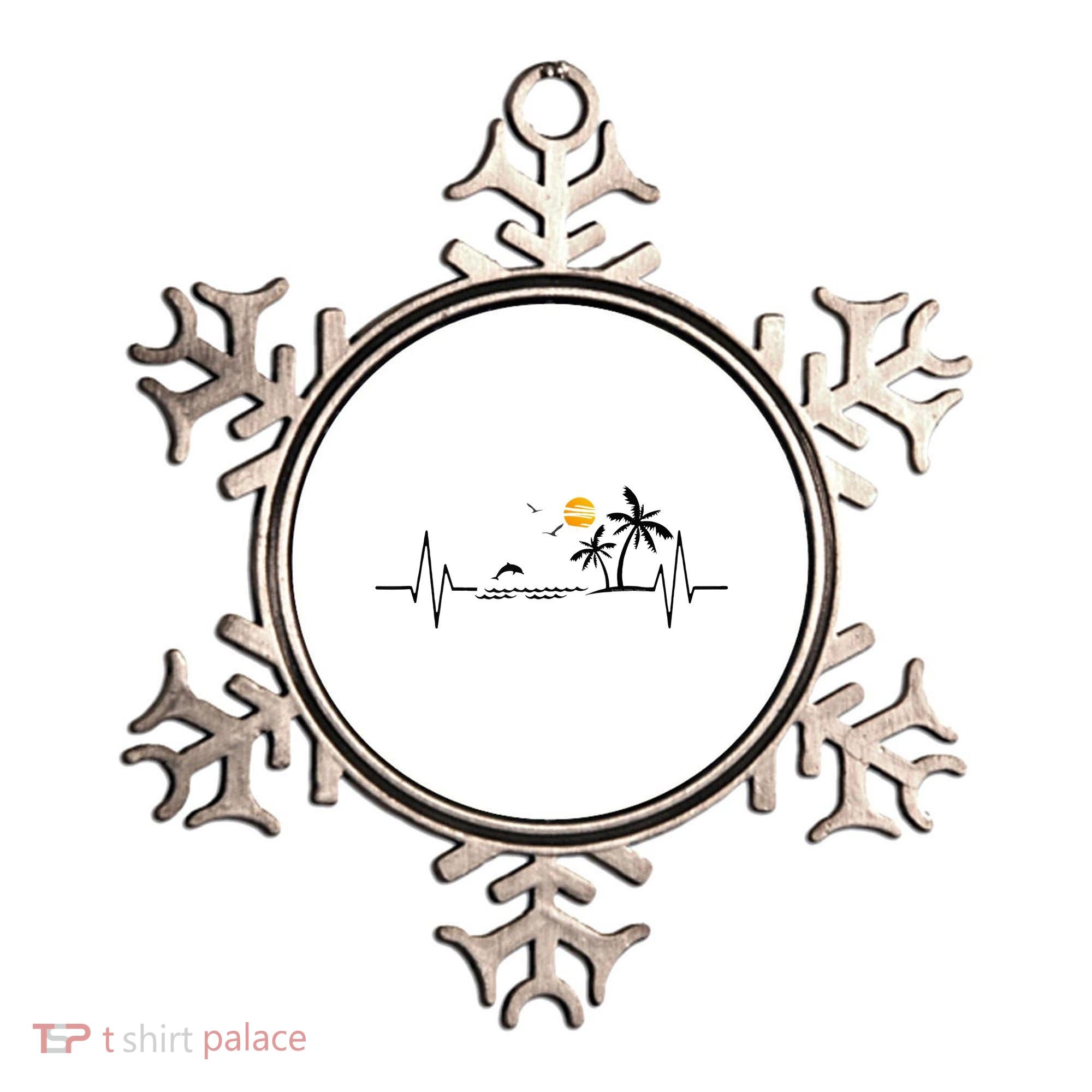 Heartbeat With Tropical Palm Trees Beach Island And Dolphin Ornament