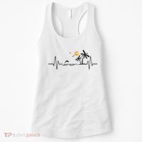 Heartbeat With Tropical Palm Trees Beach Island And Dolphin Women's Tank Top thumb 0
