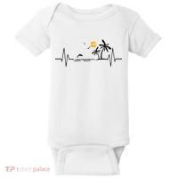 Heartbeat With Tropical Palm Trees Beach Island And Dolphin Baby Bodysuit thumb 0
